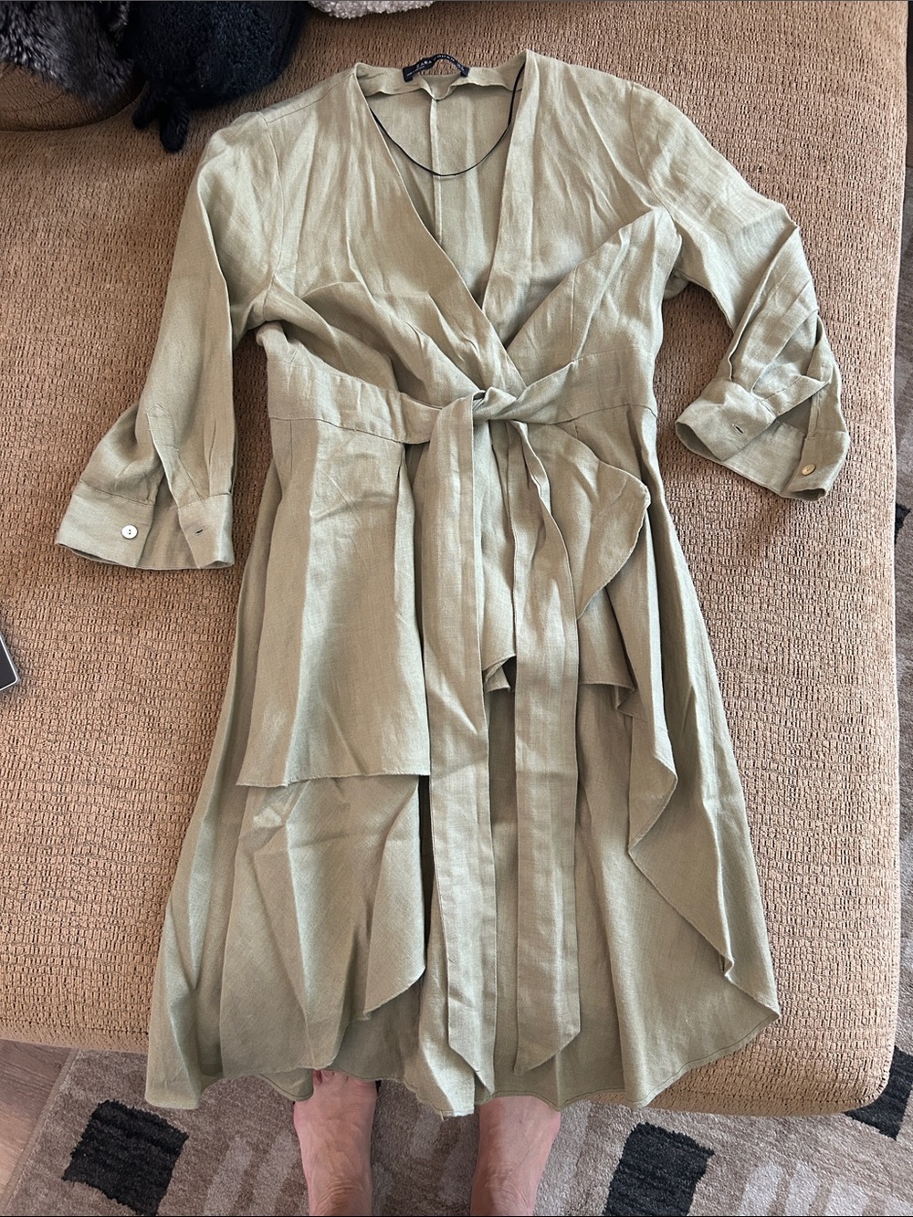 Wrap-Front Sage Green Tunic with Tie Waist